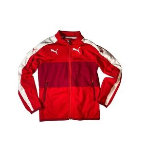 Puma Kids Red Colorblock Track Jacket Full Zip Athletic Sportswear Youth Medium